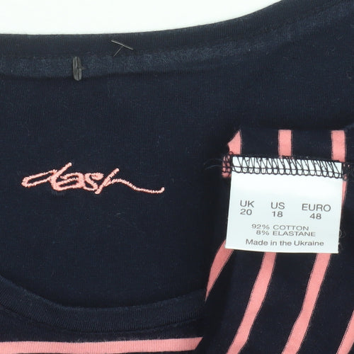 Dash Women's Multicoloured Striped 3/4 Sleeve Cotton T-Shirt Size 20
