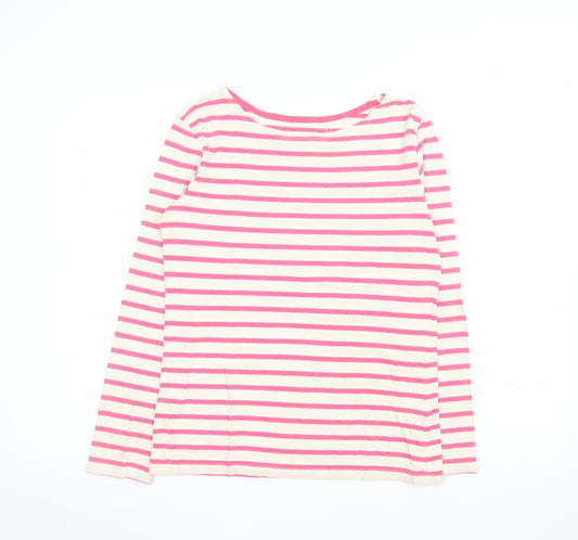 Seasalt Women Pink Striped Long Sleeve Organic Cotton Sailor T-Shirt Size 10