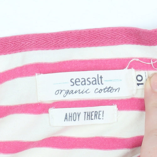 Seasalt Women Pink Striped Long Sleeve Organic Cotton Sailor T-Shirt Size 10