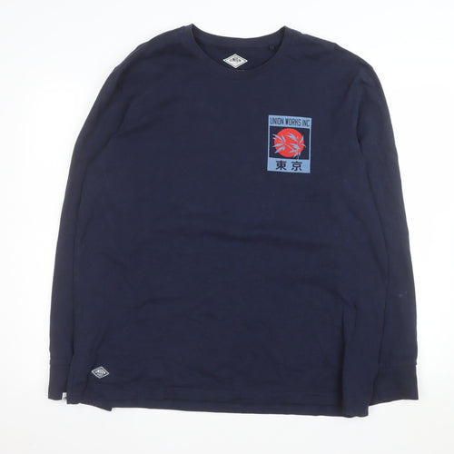 Union Works Inc Men's Navy Long Sleeve Cotton Tokyo Graphic Top XL