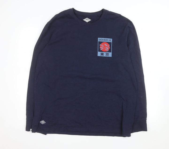 Union Works Inc Men's Navy Long Sleeve Cotton Tokyo Graphic Top XL