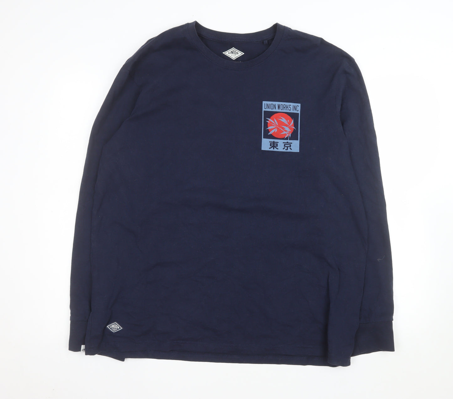 Union Works Inc Men's Navy Long Sleeve Cotton Tokyo Graphic Top XL