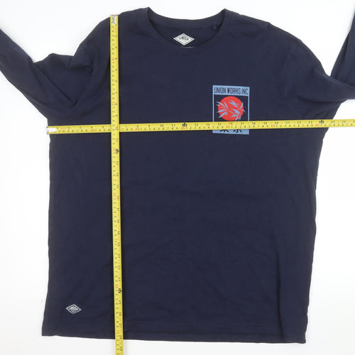 Union Works Inc Men's Navy Long Sleeve Cotton Tokyo Graphic Top XL