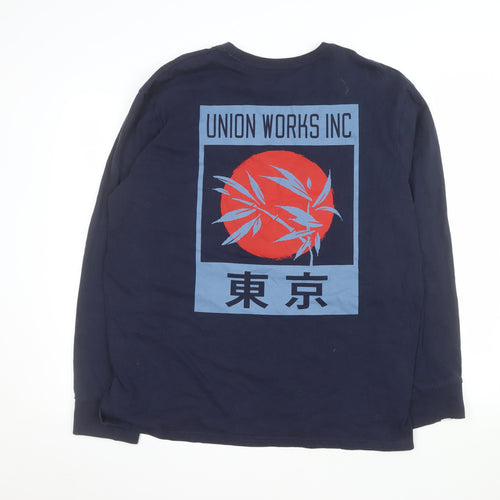 Union Works Inc Men's Navy Long Sleeve Cotton Tokyo Graphic Top XL