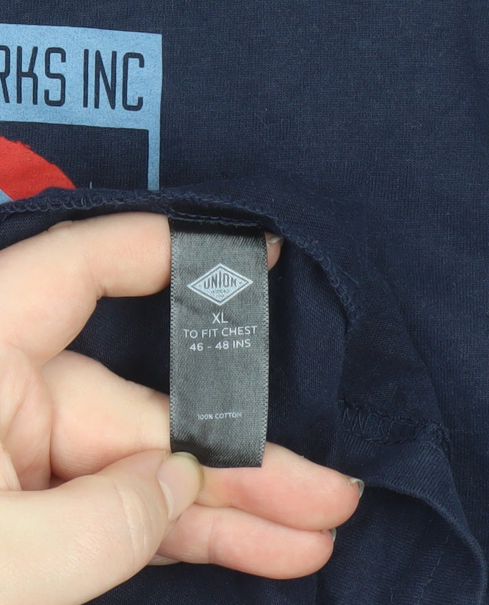 Union Works Inc Men's Navy Long Sleeve Cotton Tokyo Graphic Top XL
