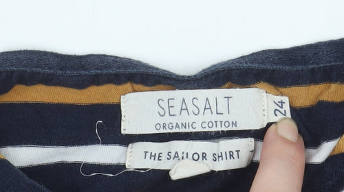 Seasalt Women Blue Striped Sailor Shirt Size 24 Cotton Long Sleeve