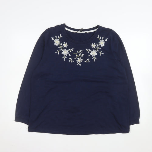 Bonmarché Women Navy Embroidered Floral Pullover Sweatshirt Size 18