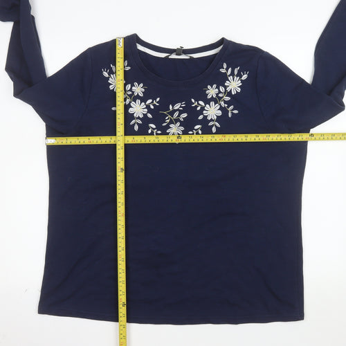 Bonmarché Women Navy Embroidered Floral Pullover Sweatshirt Size 18