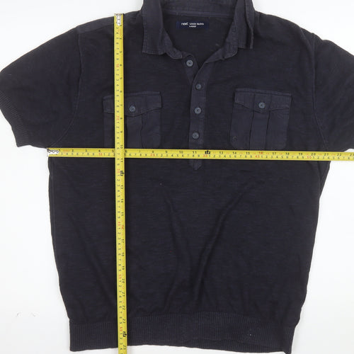 Next Men's Blue Linen Blend Henley Jumper Large Short Sleeve
