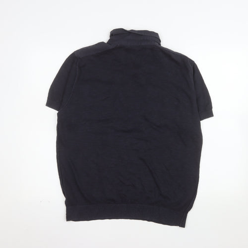 Next Men's Blue Linen Blend Henley Jumper Large Short Sleeve