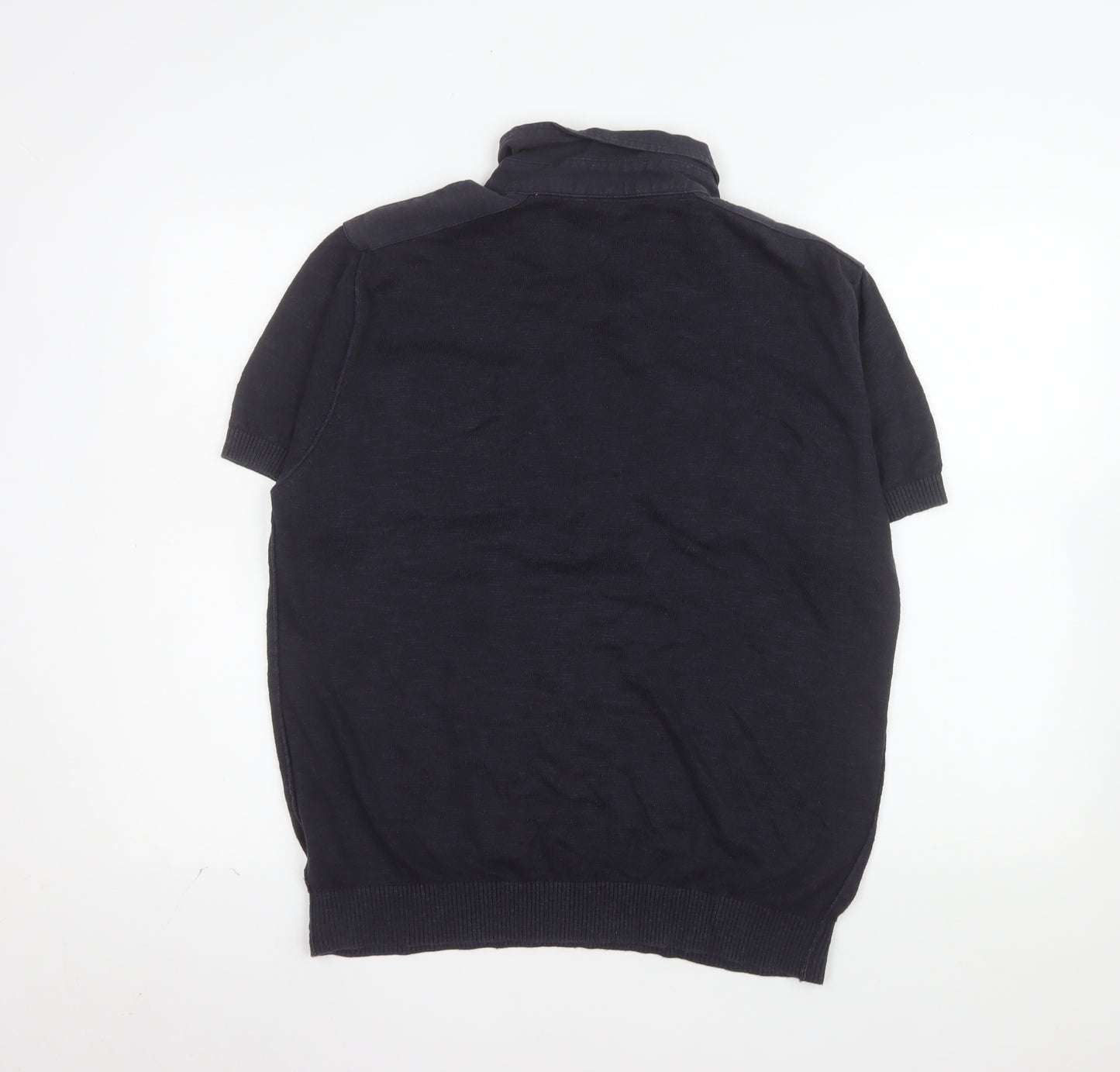 Next Men's Blue Linen Blend Henley Jumper Large Short Sleeve