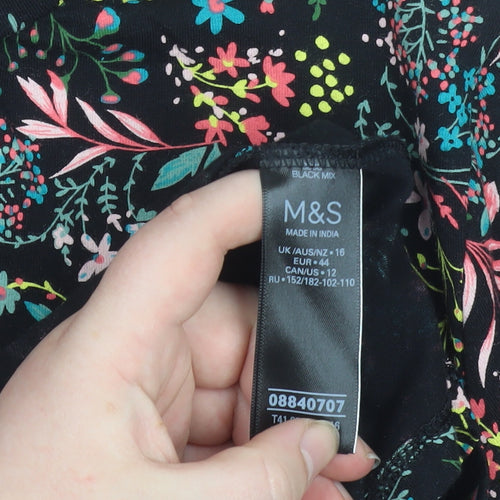Marks and Spencer Women's Multicoloured Floral Long Sleeve T-Shirt Size 16