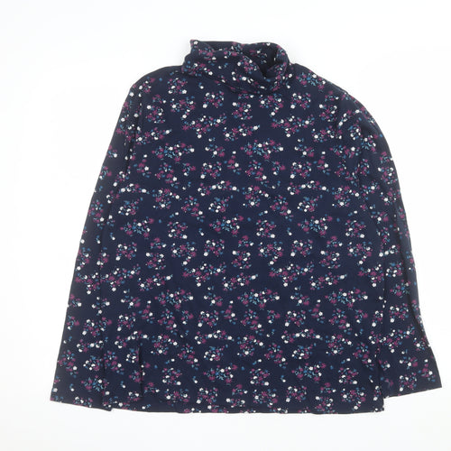 Cotton Traders Women's Blue Floral Roll Neck Long Sleeve Top Size 22