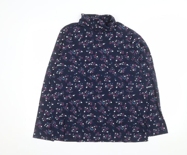 Cotton Traders Women's Blue Floral Roll Neck Long Sleeve Top Size 22