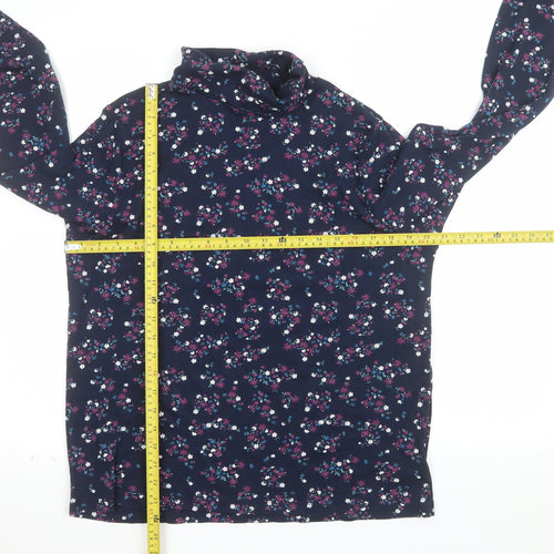 Cotton Traders Women's Blue Floral Roll Neck Long Sleeve Top Size 22