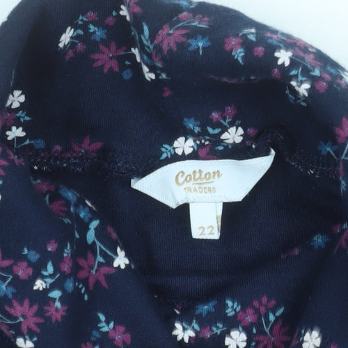 Cotton Traders Women's Blue Floral Roll Neck Long Sleeve Top Size 22