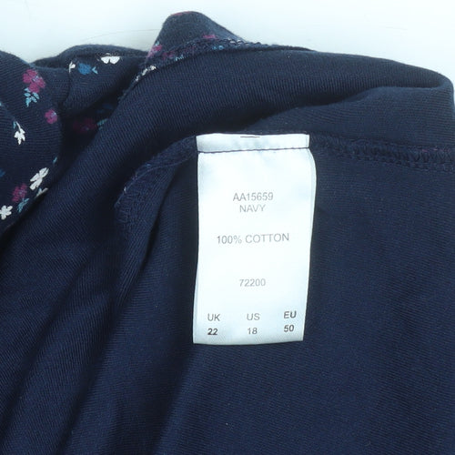 Cotton Traders Women's Blue Floral Roll Neck Long Sleeve Top Size 22