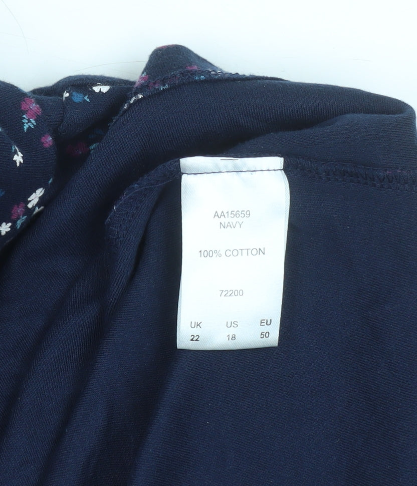 Cotton Traders Women's Blue Floral Roll Neck Long Sleeve Top Size 22