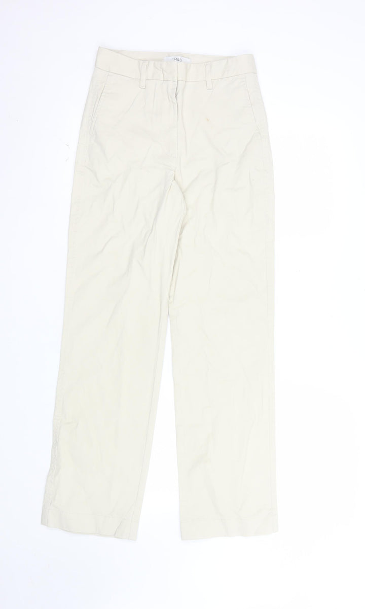 Marks and Spencer Women Beige Chino Trousers Size 6 Regular Cotton Twill