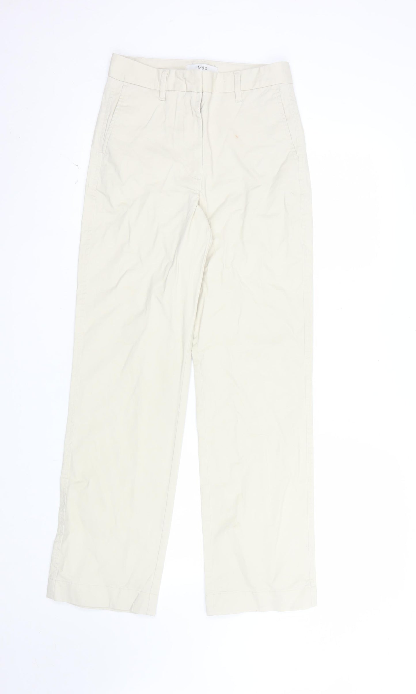 Marks and Spencer Women Beige Chino Trousers Size 6 Regular Cotton Twill