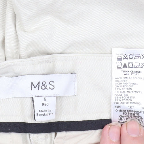 Marks and Spencer Women Beige Chino Trousers Size 6 Regular Cotton Twill