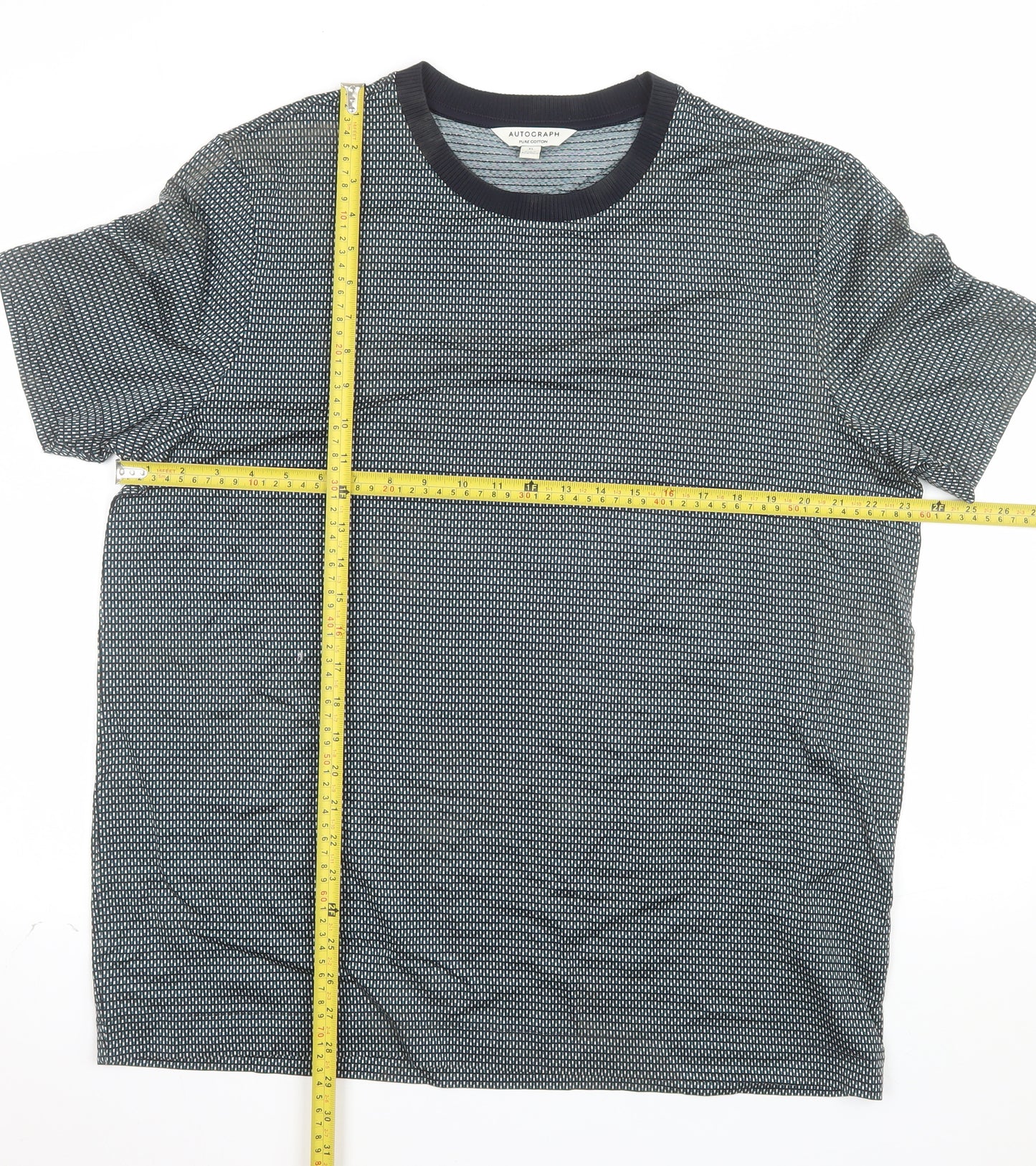 Marks and Spencer Autograph Men's Blue Cotton Crew Neck T-Shirt XL