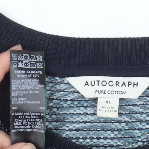 Marks and Spencer Autograph Men's Blue Cotton Crew Neck T-Shirt XL