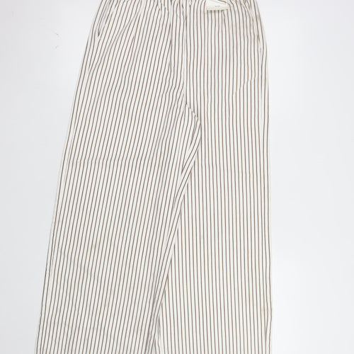 Marks and Spencer Women’s White Striped Wide-Leg Trousers Size 8 Short