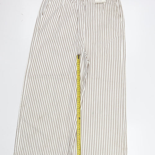 Marks and Spencer Women’s White Striped Wide-Leg Trousers Size 8 Short