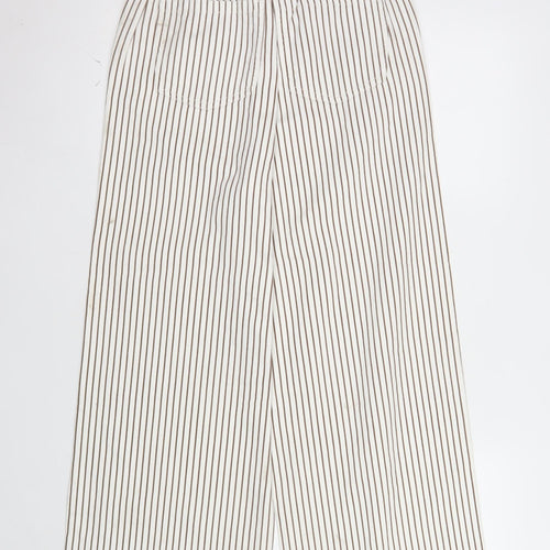 Marks and Spencer Women’s White Striped Wide-Leg Trousers Size 8 Short