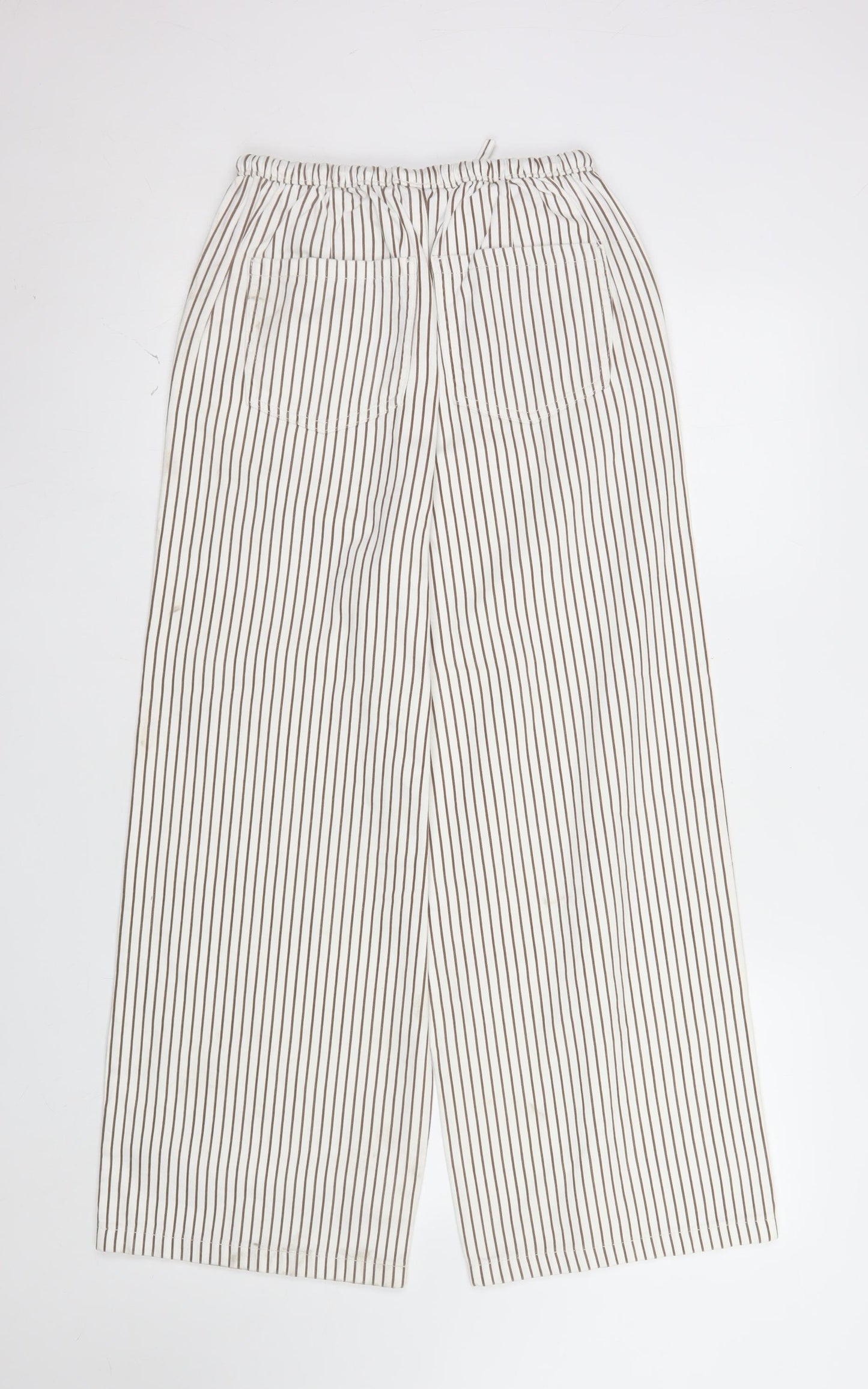 Marks and Spencer Women’s White Striped Wide-Leg Trousers Size 8 Short