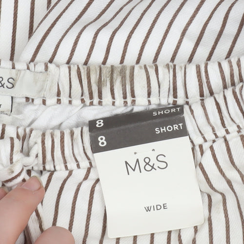 Marks and Spencer Women’s White Striped Wide-Leg Trousers Size 8 Short