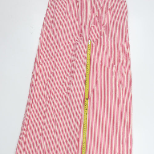 Nobody's Child Women's Pink Striped Wide-Leg Cotton Trousers UK 10