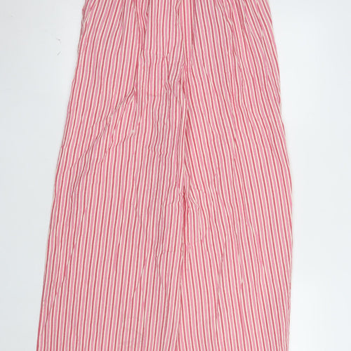 Nobody's Child Women's Pink Striped Wide-Leg Cotton Trousers UK 10
