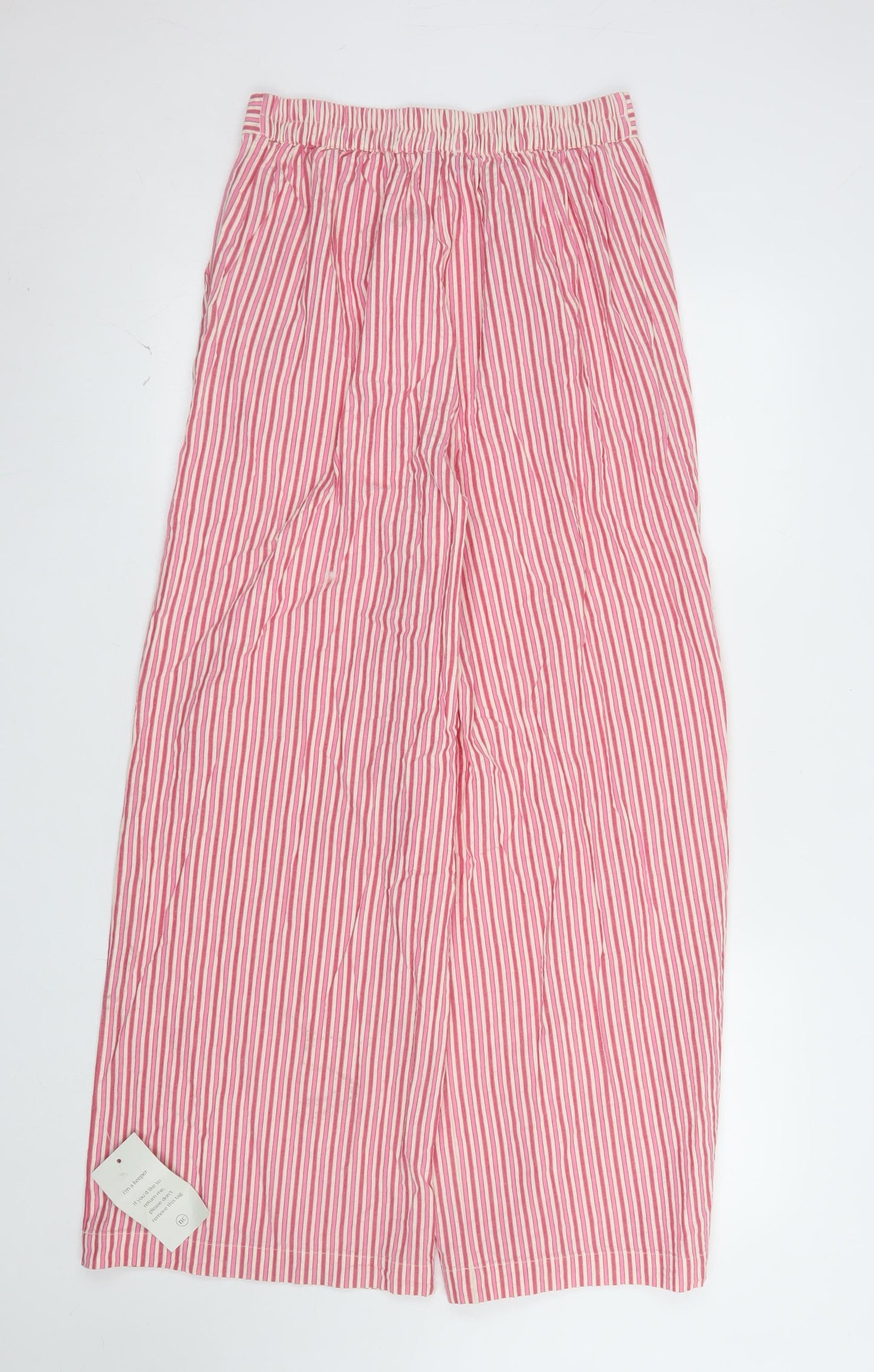 Nobody's Child Women's Pink Striped Wide-Leg Cotton Trousers UK 10