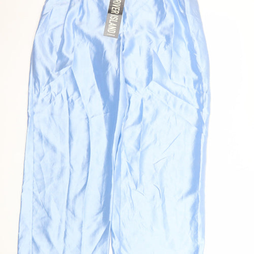 River Island Womens Blue Wide-Leg Cropped Pleated Satin Trousers Size 10