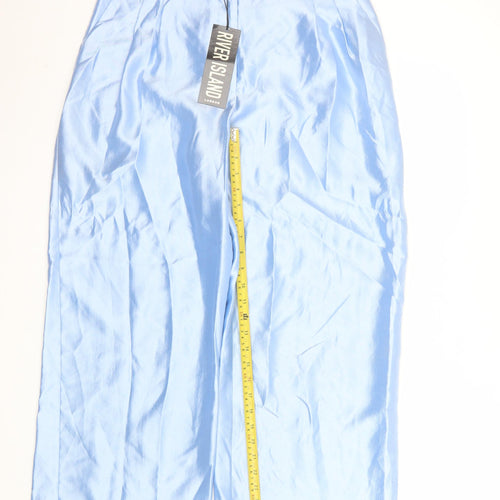 River Island Womens Blue Wide-Leg Cropped Pleated Satin Trousers Size 10
