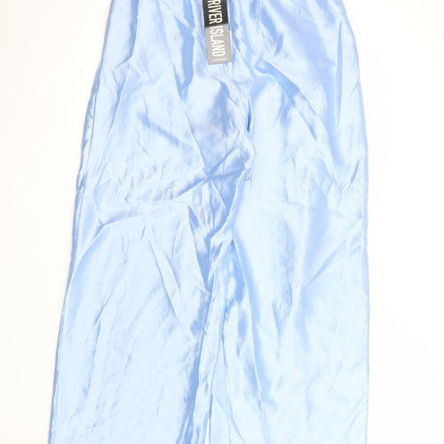 River Island Womens Blue Wide-Leg Cropped Pleated Satin Trousers Size 10