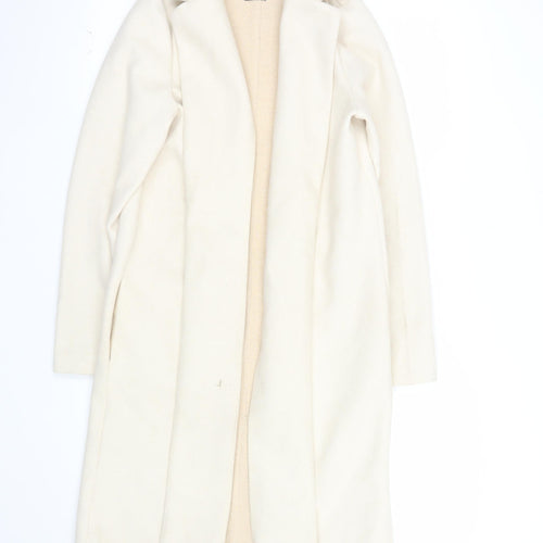 ZARA Women Ivory Wool Blend Long Overcoat Size S Classic Style