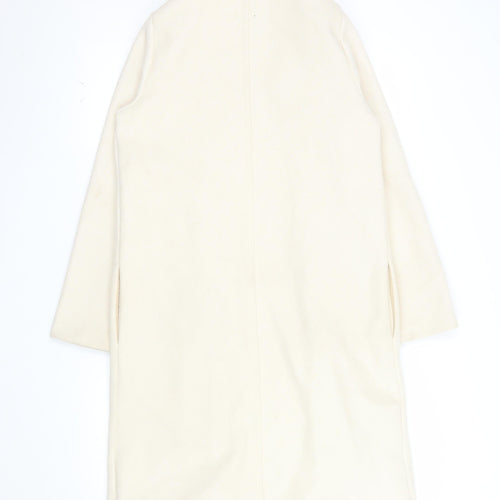 ZARA Women Ivory Wool Blend Long Overcoat Size S Classic Style
