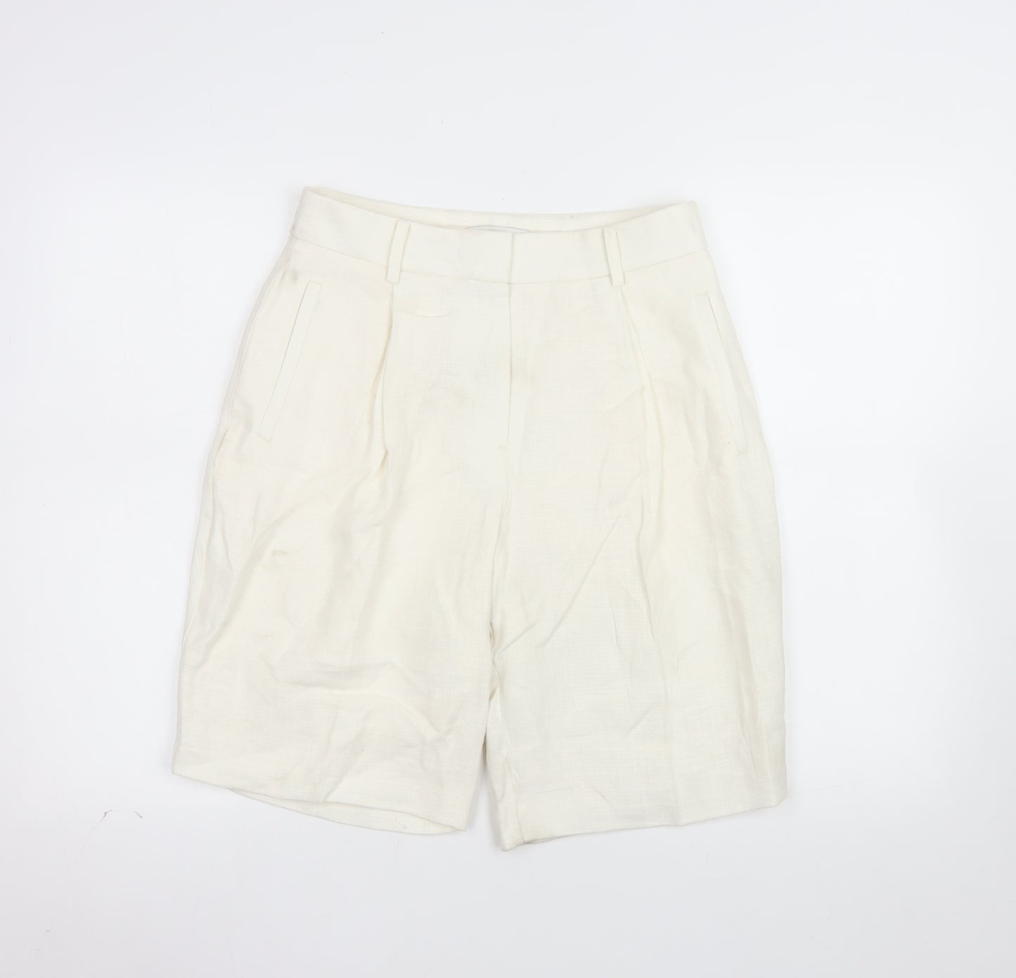 Marks and Spencer Autograph Women's Ivory Linen Bermuda Shorts Size 8