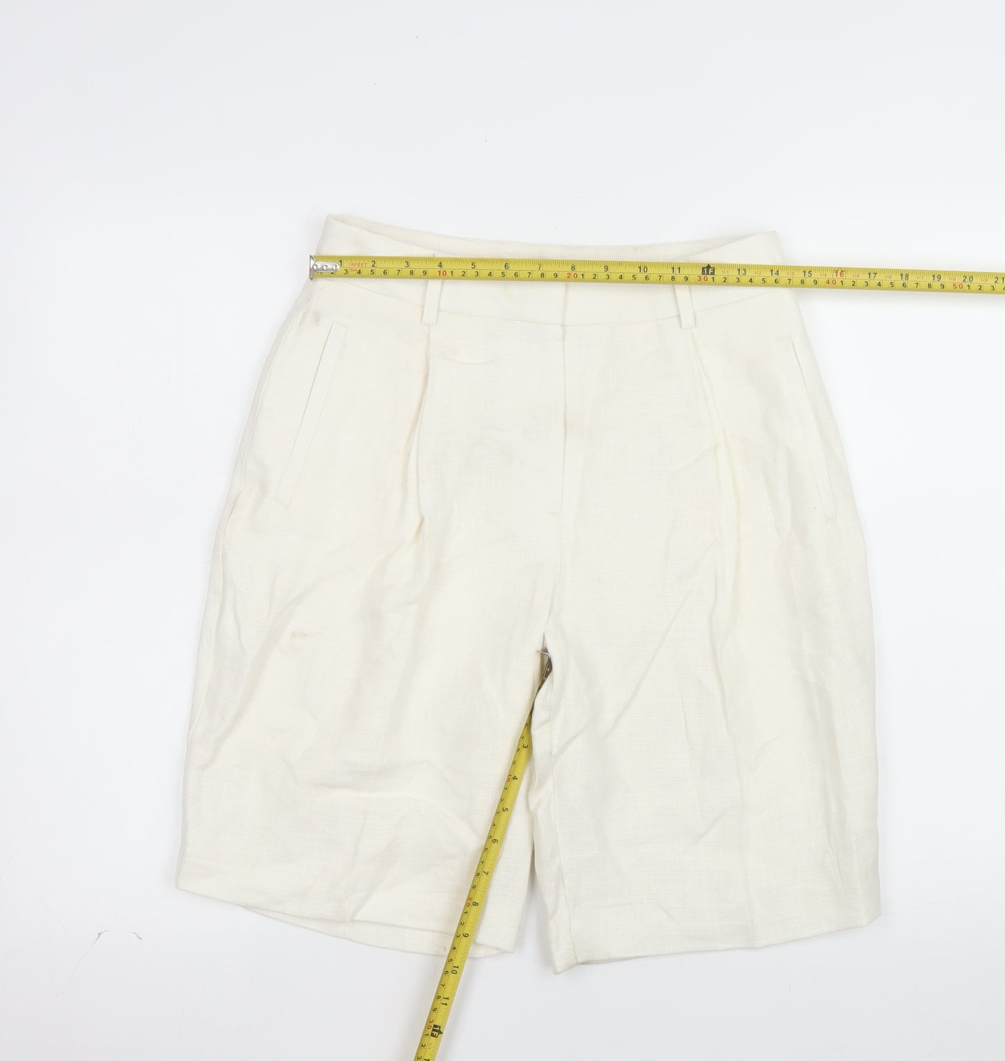 Marks and Spencer Autograph Women's Ivory Linen Bermuda Shorts Size 8