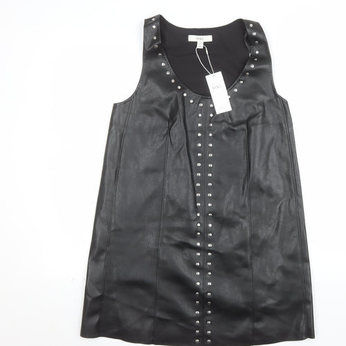 Marks and Spencer Women's Black Petite Size 8 Studded Faux Leather Shift Dress