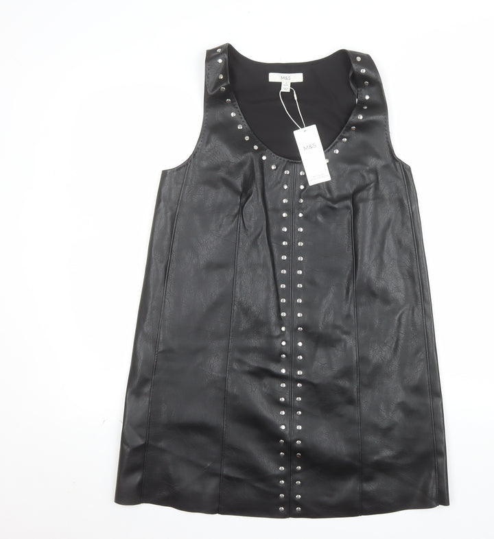 Marks and Spencer Women's Black Petite Size 8 Studded Faux Leather Shift Dress