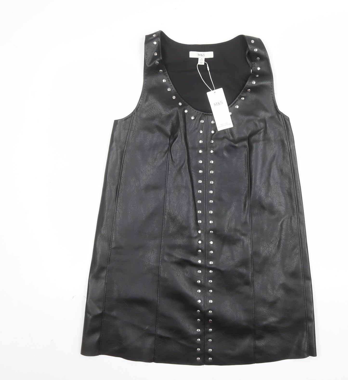 Marks and Spencer Women's Black Petite Size 8 Studded Faux Leather Shift Dress