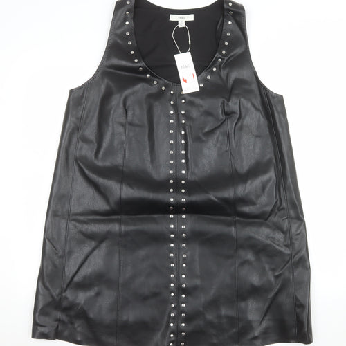 Marks and Spencer Women's Black Studded Faux Leather Shift Dress Size 16