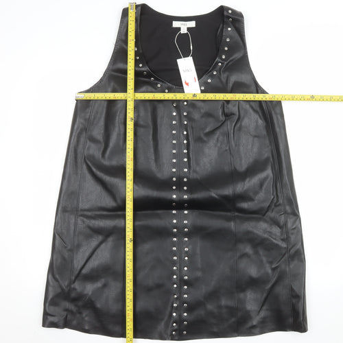 Marks and Spencer Women's Black Studded Faux Leather Shift Dress Size 16