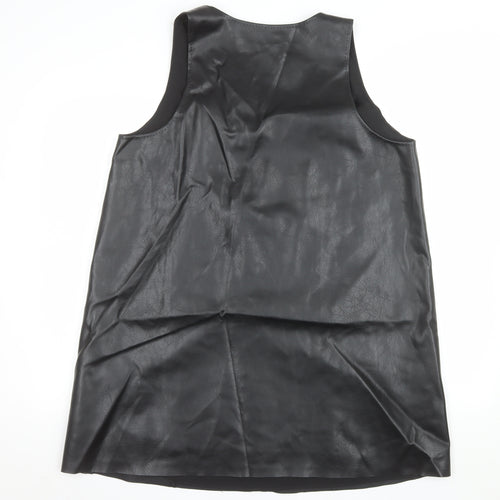 Marks and Spencer Women's Black Studded Faux Leather Shift Dress Size 16