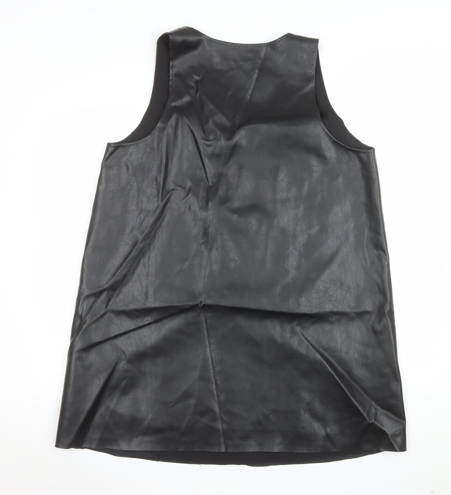 Marks and Spencer Women's Black Studded Faux Leather Shift Dress Size 16