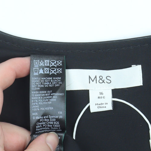 Marks and Spencer Women's Black Studded Faux Leather Shift Dress Size 16